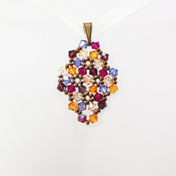 Pendant 40cm - Malvina Rhombus S-Yellow Organza - Pendant 40cm - Laiton bronze